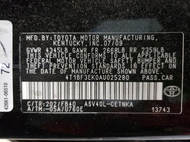 Photo 10 from auction – 2010 TOYOTA CAMRY BASE with VIN 4T1BF3EK0AU025280