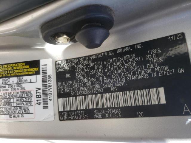 Photo 10 from auction – 2006 TOYOTA SIENNA CE with VIN 5TDZA23C86S420293
