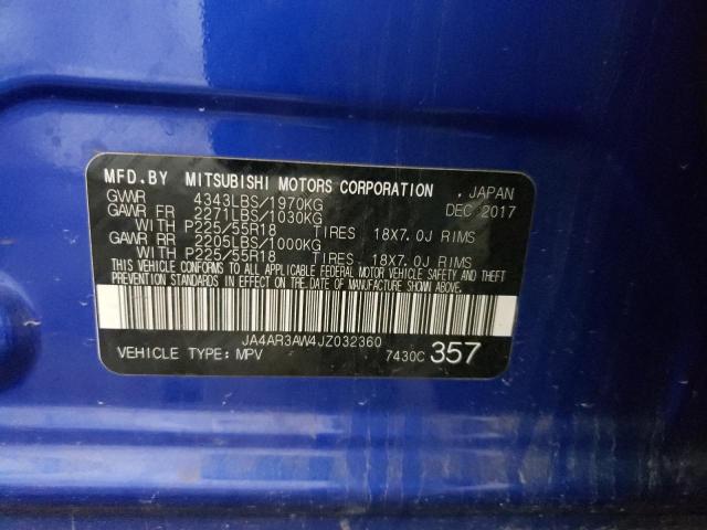 Photo 10 from auction – 2018 MITSUBISHI OUTLANDER with VIN JA4AR3AW4JZ032360