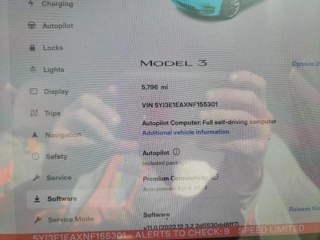 Photo 8 from auction – 2022 TESLA MODEL 3 with VIN 5YJ3E1EAXNF155301