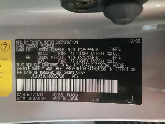 Photo 10 from auction – 2004 LEXUS RX 330 with VIN JTJHA31U140056728