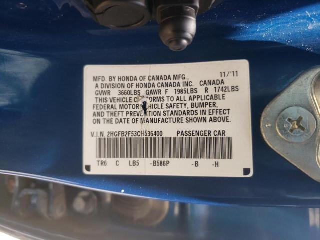 Photo 10 from auction – 2012 HONDA CIVIC LX with VIN 2HGFB2F53CH536400