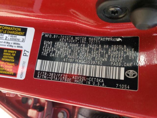Photo 10 from auction – 2012 TOYOTA CAMRY BASE with VIN 4T1BF1FK5CU539762