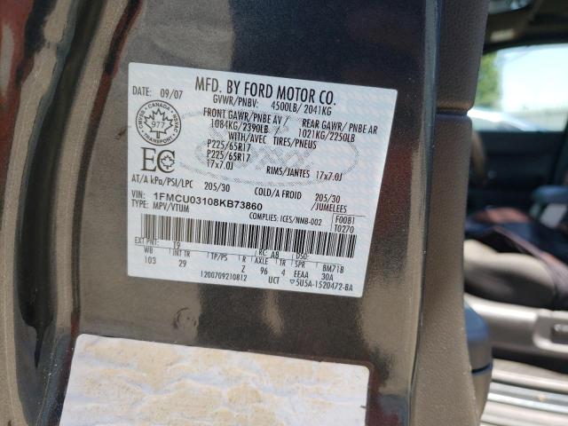 Photo 10 from auction – 2008 FORD ESCAPE XLT with VIN 1FMCU03108KB73860