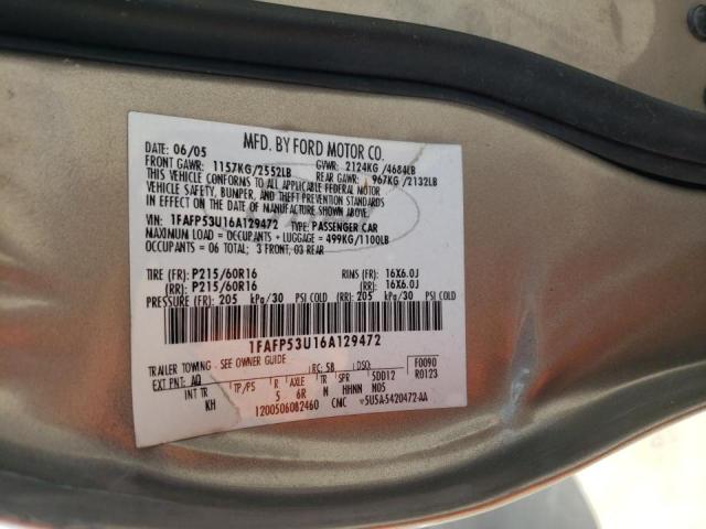 Photo 10 from auction – 2006 FORD TAURUS SE with VIN 1FAFP53U16A129472