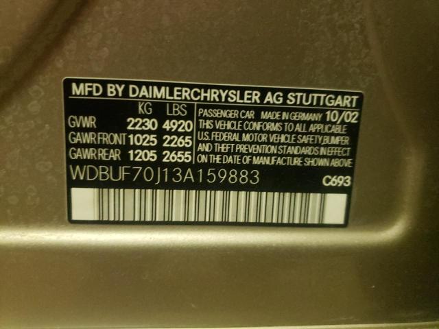 Photo 10 from auction – 2003 MERCEDES-BENZ E 500 with VIN WDBUF70J13A159883