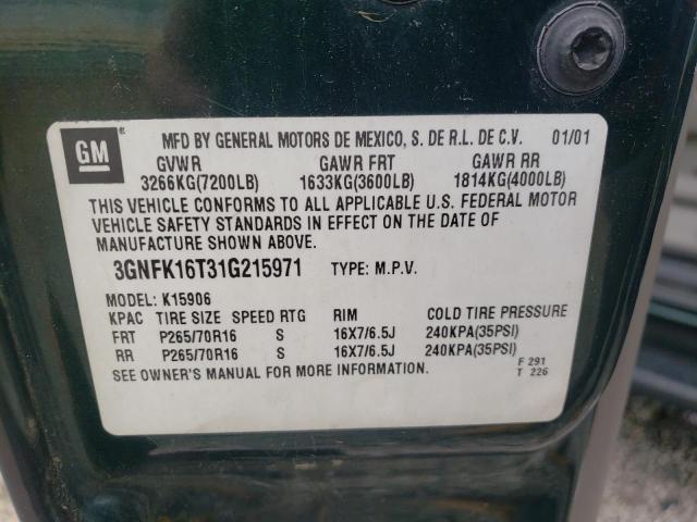 Photo 10 from auction – 2001 CHEVROLET SUBURBAN K with VIN 3GNFK16T31G215971