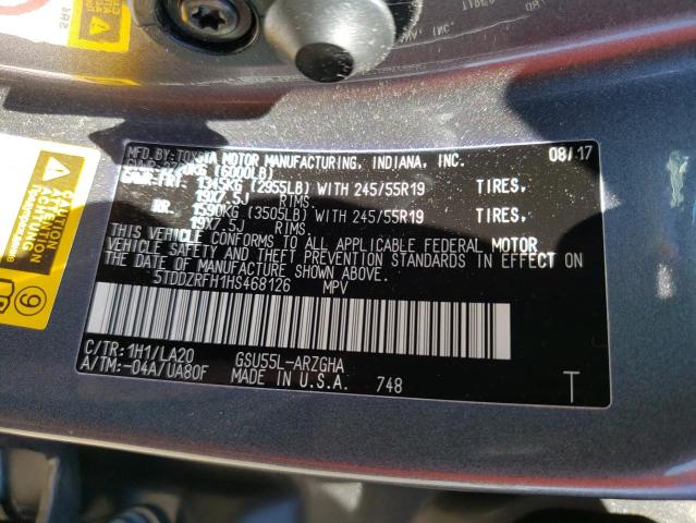 Photo 10 from auction – 2017 TOYOTA HIGHLANDER with VIN 5TDDZRFH1HS468126
