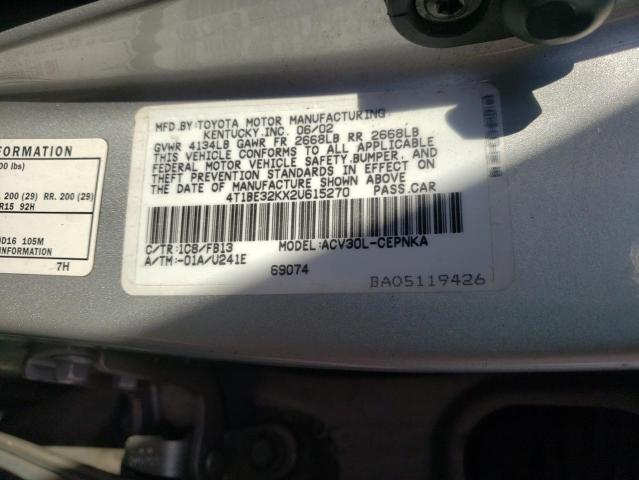Photo 10 from auction – 2002 TOYOTA CAMRY LE with VIN 4T1BE32KX2U615270