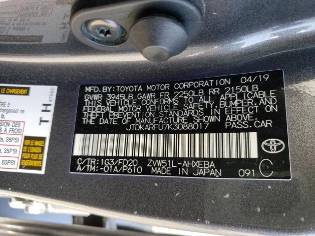 Photo 10 from auction – 2019 TOYOTA PRIUS with VIN JTDKARFU7K3088017