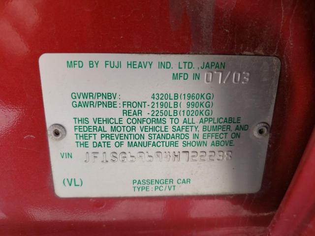 Photo 10 from auction – 2004 SUBARU FORESTER 2 with VIN JF1SG69694H722238