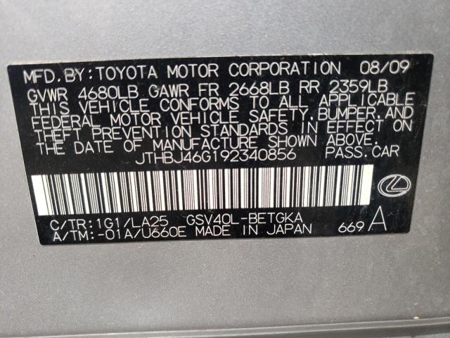 Photo 10 from auction – 2009 LEXUS ES 350 with VIN JTHBJ46G192340856