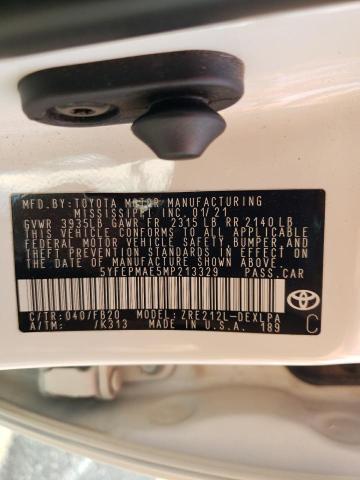 Photo 10 from auction – 2021 TOYOTA COROLLA LE with VIN 5YFEPMAE5MP213329