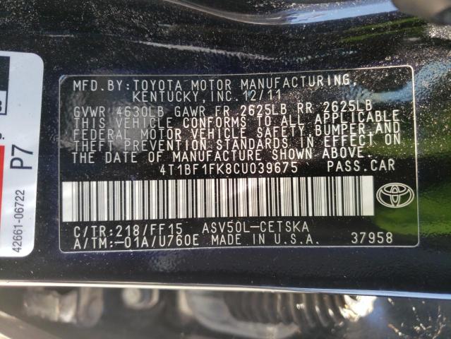 Photo 10 from auction – 2012 TOYOTA CAMRY BASE with VIN 4T1BF1FK8CU039675