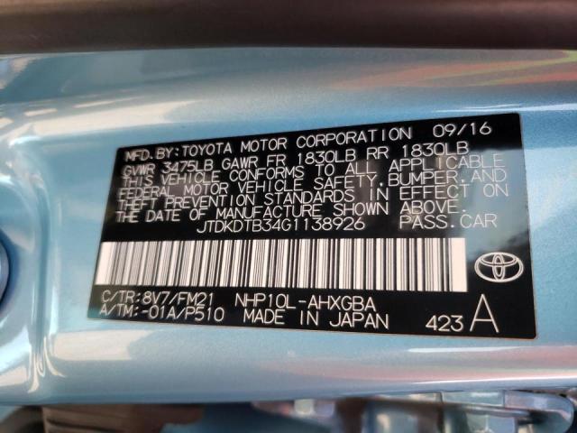 Photo 10 from auction – 2016 TOYOTA PRIUS C with VIN JTDKDTB34G1138926