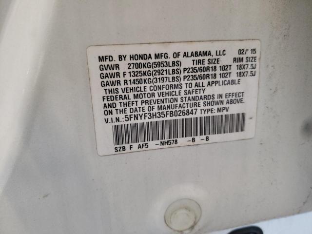 صورة رقم 10 من المزاد - 2015 HONDA PILOT SE مع VIN 5FNYF3H35FB026847
