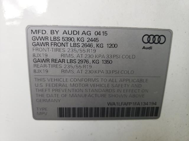 Photo 10 from auction – 2015 AUDI Q5 PREMIUM with VIN WA1LFAFP1FA134194