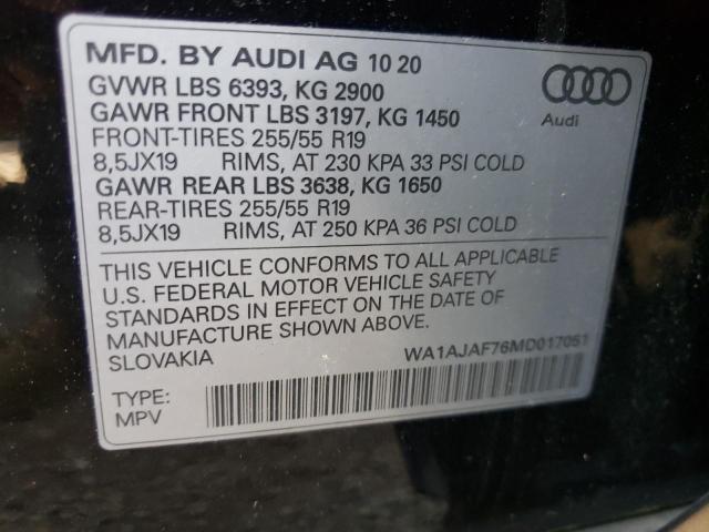 Photo 10 from auction – 2021 AUDI Q7 PREMIUM with VIN WA1AJAF76MD017051