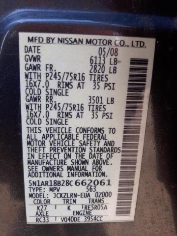 Photo 10 from auction – 2008 NISSAN PATHFINDER with VIN 5N1AR18B28C662061