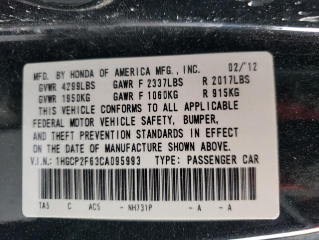 Photo 10 from auction – 2012 HONDA ACCORD SE with VIN 1HGCP2F63CA095993