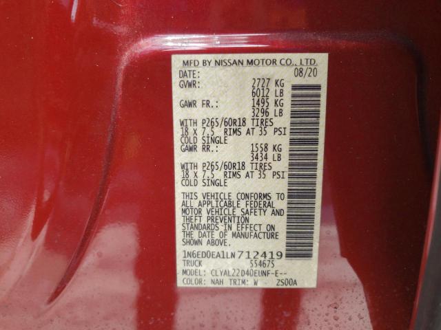 Photo 10 from auction – 2020 NISSAN FRONTIER S with VIN 1N6ED0EA1LN712419