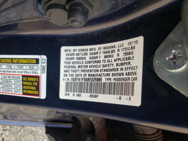 Photo 10 from auction – 2011 HONDA CIVIC LX with VIN 19XFA1F55BE025986