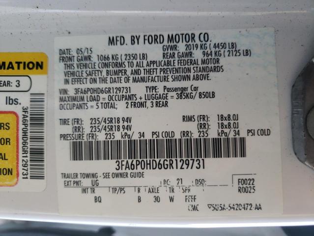 Photo 10 from auction – 2016 FORD FUSION SE with VIN 3FA6P0HD6GR129731