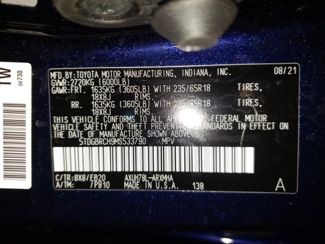 Photo 10 from auction – 2021 TOYOTA HIGHLANDER with VIN 5TDGBRCH9MS533790