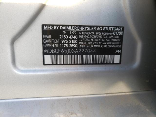 Photo 10 from auction – 2003 MERCEDES-BENZ E 320 with VIN WDBUF65J03A227044