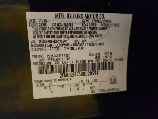 Photo 10 from auction – 2011 FORD FLEX SE with VIN 2FMGK5BC6BBD20594
