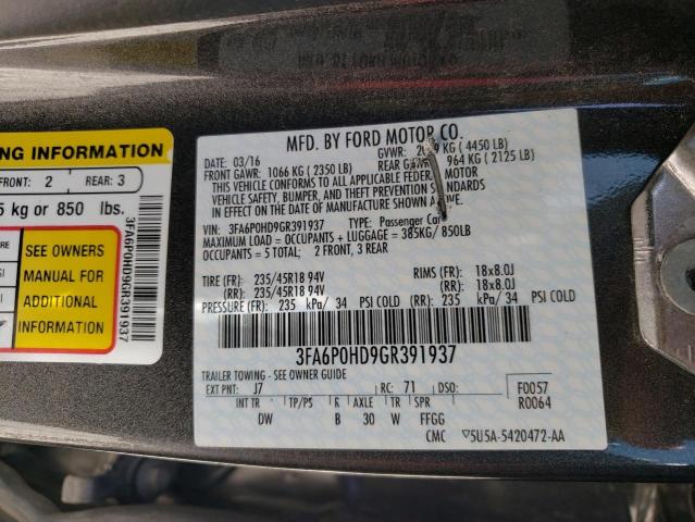 Photo 10 from auction – 2016 FORD FUSION SE with VIN 3FA6P0HD9GR391937