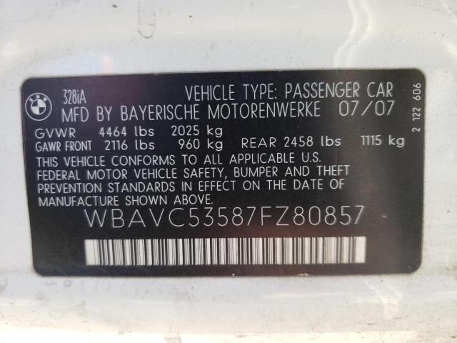 Photo 10 from auction – 2007 BMW 328 I SULE with VIN WBAVC53587FZ80857