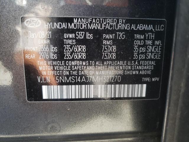 Photo 10 from auction – 2021 HYUNDAI SANTA FE S with VIN 5NMS14AJ7MH321270