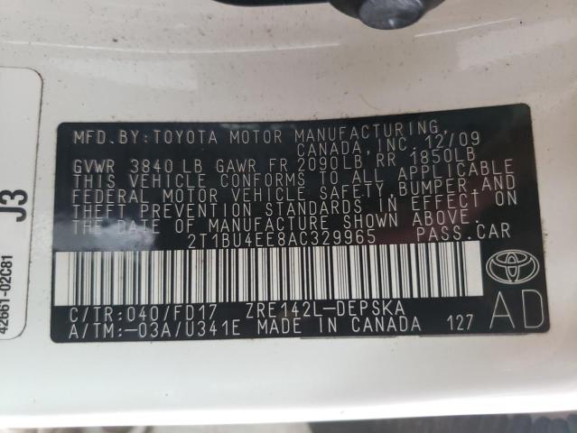 Photo 10 from auction – 2010 TOYOTA COROLLA BA with VIN 2T1BU4EE8AC329965