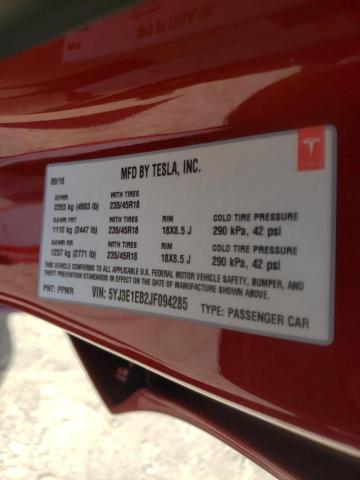 Photo 10 from auction – 2018 TESLA MODEL 3 with VIN 5YJ3E1EB2JF094285