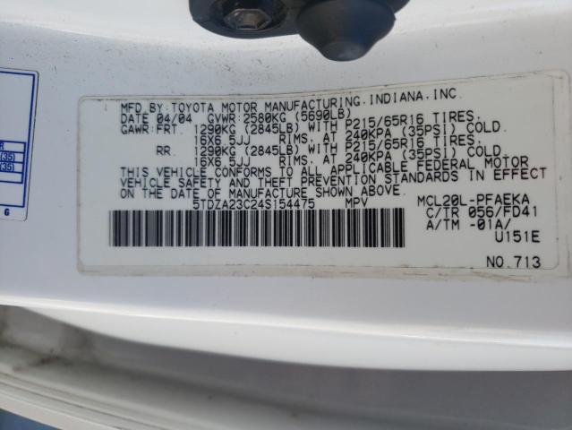 Photo 10 from auction – 2004 TOYOTA SIENNA CE with VIN 5TDZA23C24S154475
