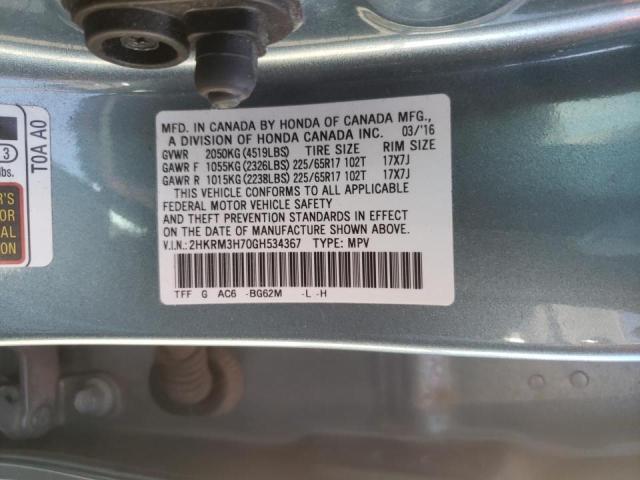 Photo 10 from auction – 2016 HONDA CR-V EXL with VIN 2HKRM3H70GH534367