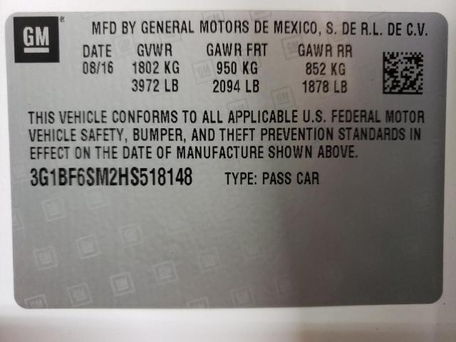 Photo 10 from auction – 2017 CHEVROLET CRUZE PREM with VIN 3G1BF6SM2HS518148