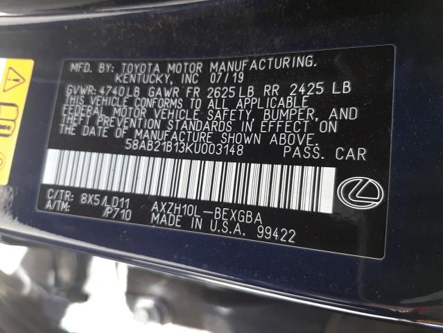Photo 10 from auction – 2019 LEXUS ES 300H with VIN 58AB21B13KU003148