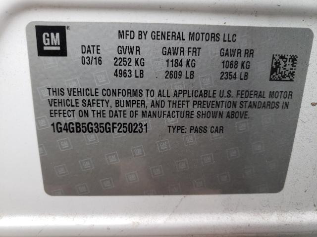 Photo 10 from auction – 2016 BUICK LACROSSE with VIN 1G4GB5G35GF250231