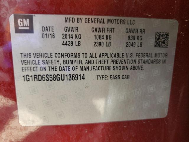 Photo 10 from auction – 2016 CHEVROLET VOLT LTZ with VIN 1G1RD6S58GU136914