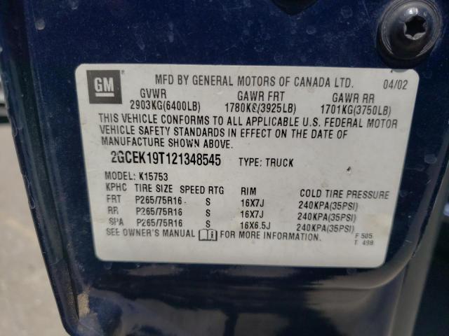 Photo 10 from auction – 2002 CHEVROLET SILVERADO with VIN 2GCEK19T121348545