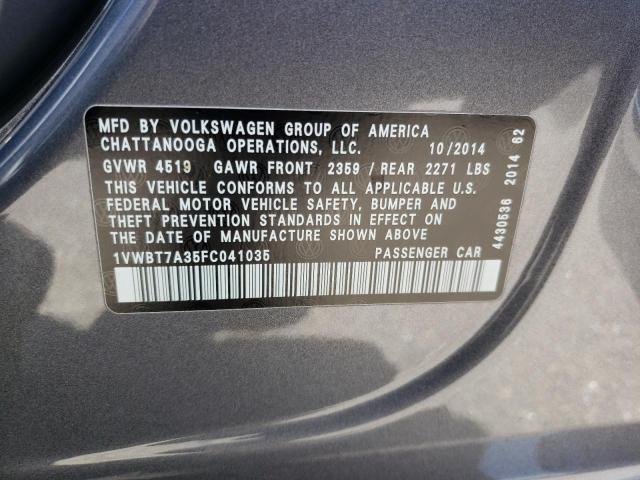 Photo 10 from auction – 2015 VOLKSWAGEN PASSAT SE with VIN 1VWBT7A35FC041035