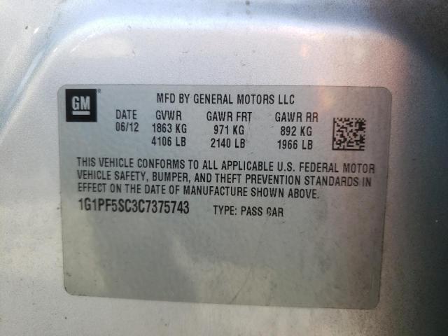 Photo 10 from auction – 2012 CHEVROLET CRUZE LT with VIN 1G1PF5SC3C7375743