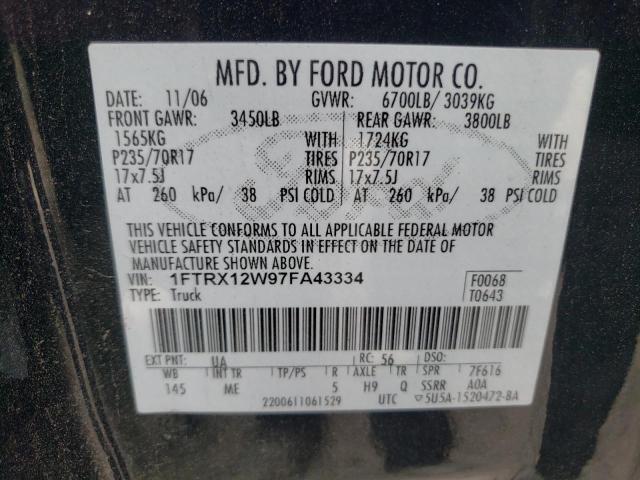 Photo 10 from auction – 2007 FORD F150 with VIN 1FTRX12W97FA43334