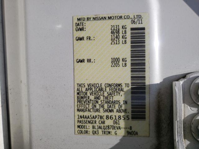 Photo 10 from auction – 2011 NISSAN MAXIMA S with VIN 1N4AA5AP7BC861855