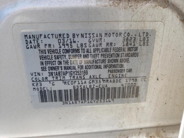 Photo 10 from auction – 2016 NISSAN SENTRA S with VIN 3N1AB7AP1GY253169