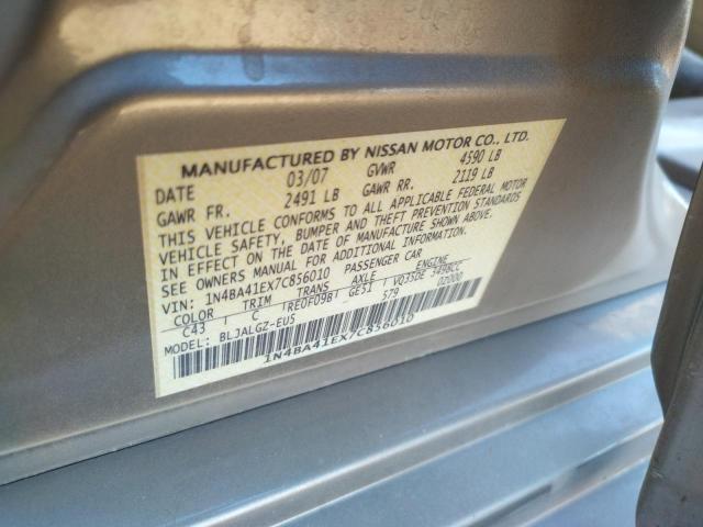 Photo 10 from auction – 2007 NISSAN MAXIMA SE with VIN 1N4BA41EX7C856010