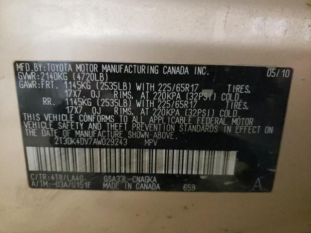 Photo 10 from auction – 2010 TOYOTA RAV4 LIMIT with VIN 2T3DK4DV7AW029243