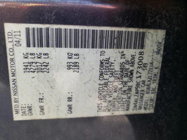 Photo 10 from auction – 2011 NISSAN ALTIMA BAS with VIN 1N4AL2AP9BC173008
